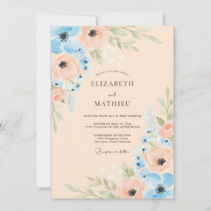 Convites Casamento de Primavera Azul Céu e Pêssego Imaculad