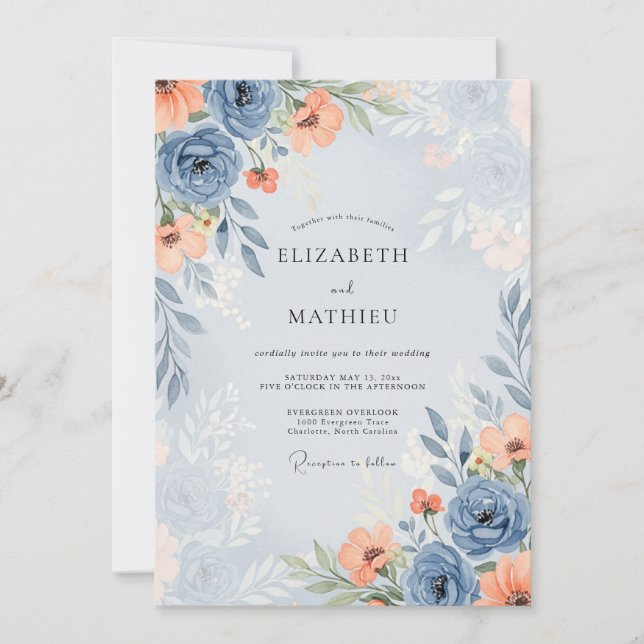 Convites Casamento de primavera azul desbotado sedutor (Frente)