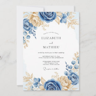 Convites Casamento de Primavera Azul Empoeirado Refinado