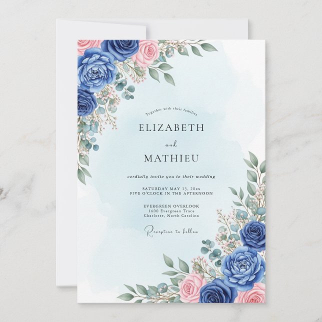 Convites Casamento de Primavera Azul-Marinho Vibrante (Frente)