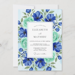 Convites Casamento de Primavera Azul Real Pintado