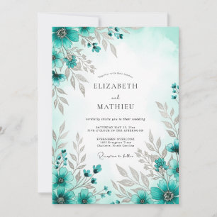 Convites Casamento de Primavera Azul Turquesa Exquisito
