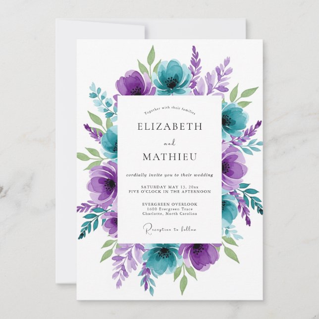 Convites Casamento de Primavera Azul-Verde Deslumbrante (Frente)