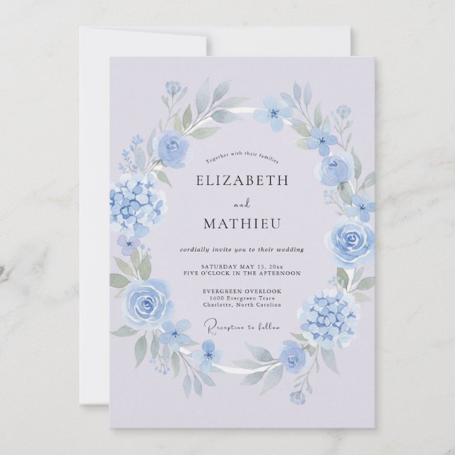 Convites Casamento de Primavera Azul Violeta Refinado (Frente)