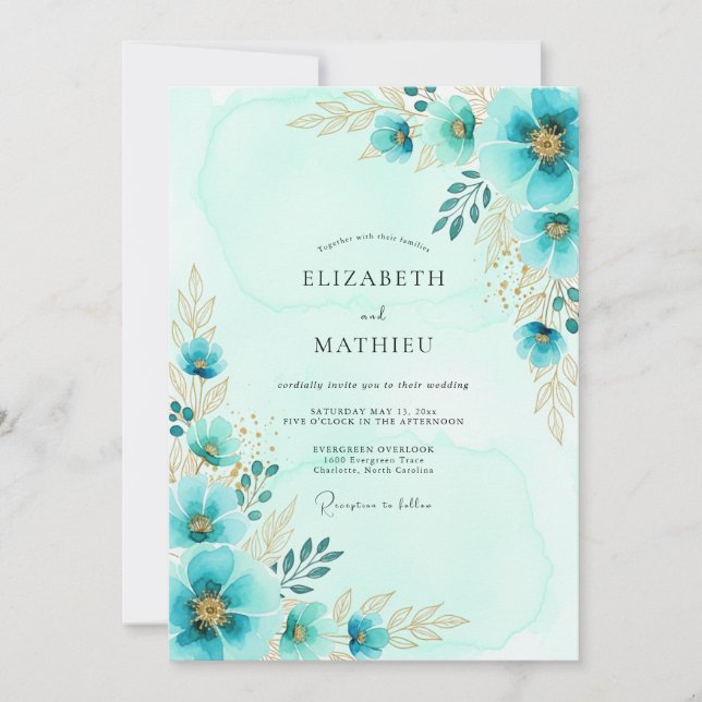 Convites Casamento de Primavera Botânico Aquático Etéreo (Frente)