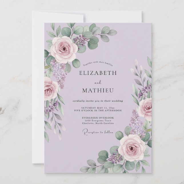 Convites Casamento de Primavera Botânico com Lavanda Luxuri (Frente)