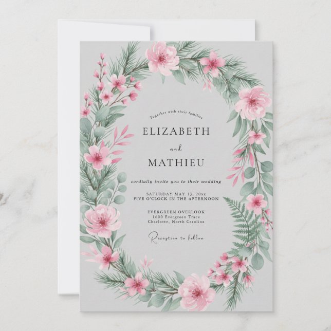 Convites Casamento de Primavera Botânico Rosa (Frente)