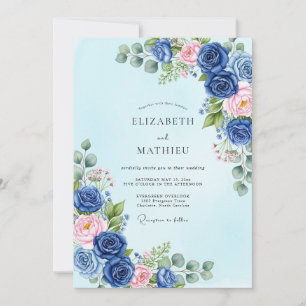 Convites Casamento de Primavera Botânico Sublime Azul Naval