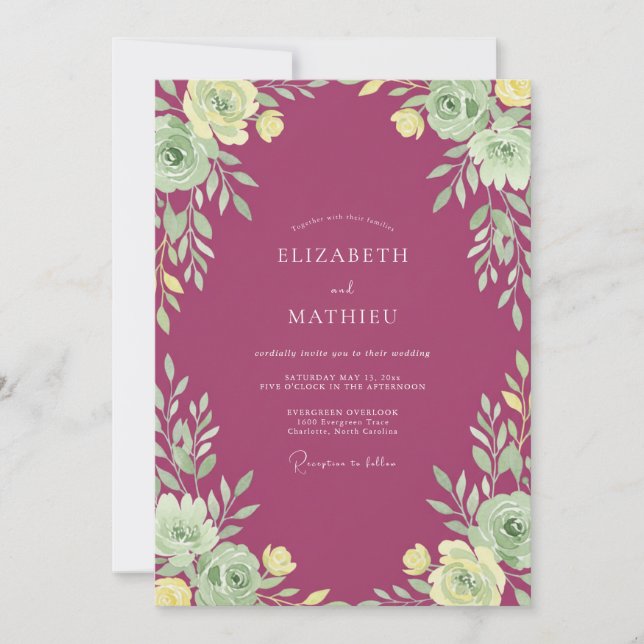 Convites Casamento de Primavera Brilhante Magenta (Frente)