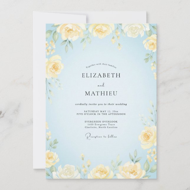 Convites Casamento de Primavera Caprichoso Baby Blue (Frente)
