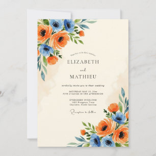 Convites Casamento de Primavera Cênico Azul Tangerina Centá
