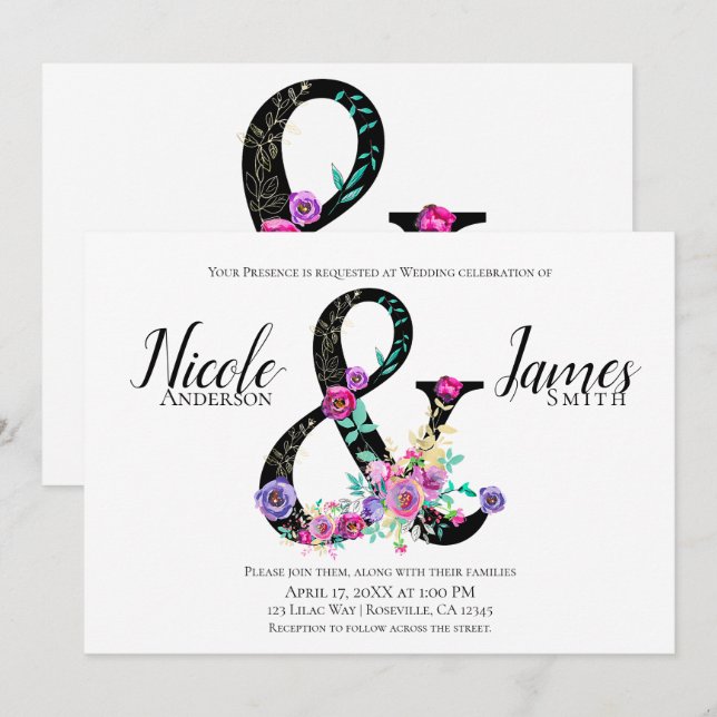 Convites Casamento de Primavera Chic com Ampersand Moderno  (Frente/Verso)