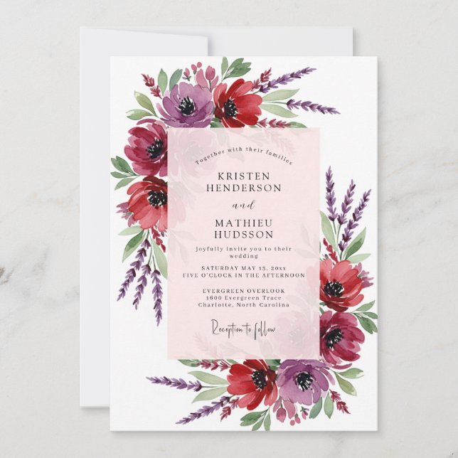 Convites Casamento de Primavera com Anêmona Vibrante Vermel (Frente)