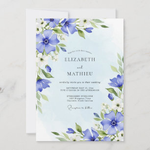 Convites Casamento de Primavera com Aquarela Azul Centáurea