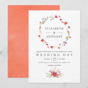 Convites Casamento de primavera com aquarela de flores silv