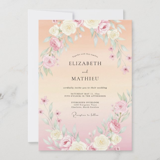 Convites Casamento de Primavera com Aquarela Radiante de Pê (Frente)