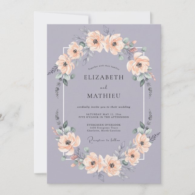 Convites Casamento de Primavera com Aquarela Suave de Lavan (Frente)