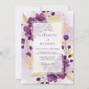 Convites Casamento de Primavera com Brilho Roxo