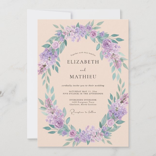 Convites Casamento de Primavera com Flor de Lavanda (Frente)