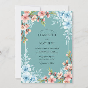 Convites Casamento de Primavera com Flor de Serenidade Azul