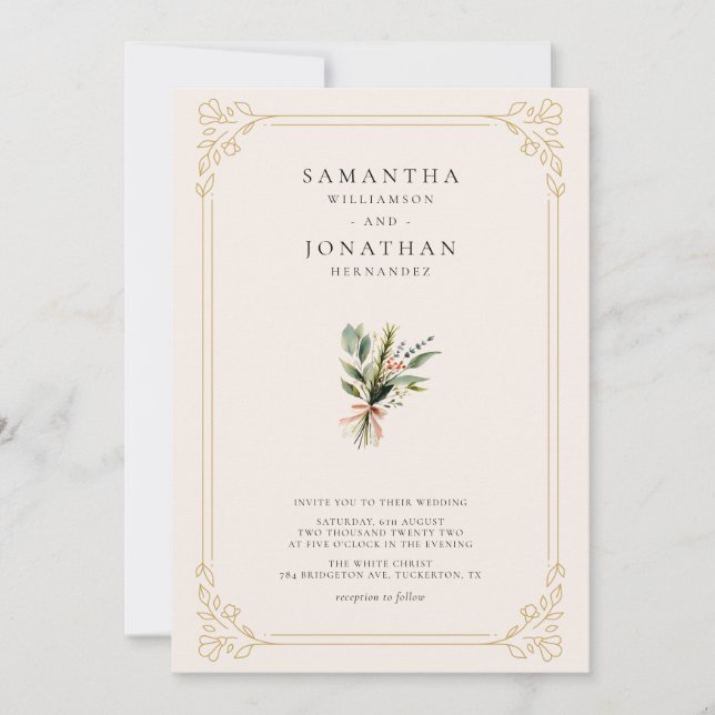 Convites Casamento de Primavera com Flor Silvestre Marfim V (Frente)