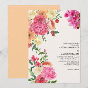 Convites Casamento de primavera com manteiga floral amarela