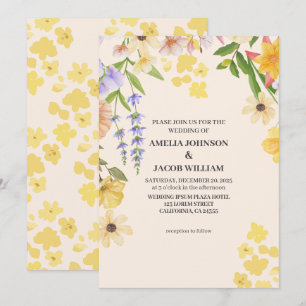 Convites Casamento de primavera com manteiga floral amarela