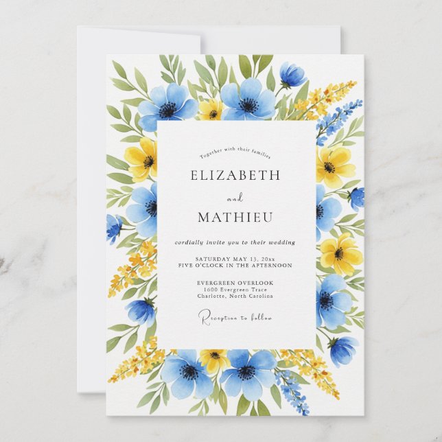 Convites Casamento de Primavera com Marigold Azul-Celeste L (Frente)