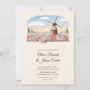 Convites Casamento de Primavera com Moinho de Vento e Campo
