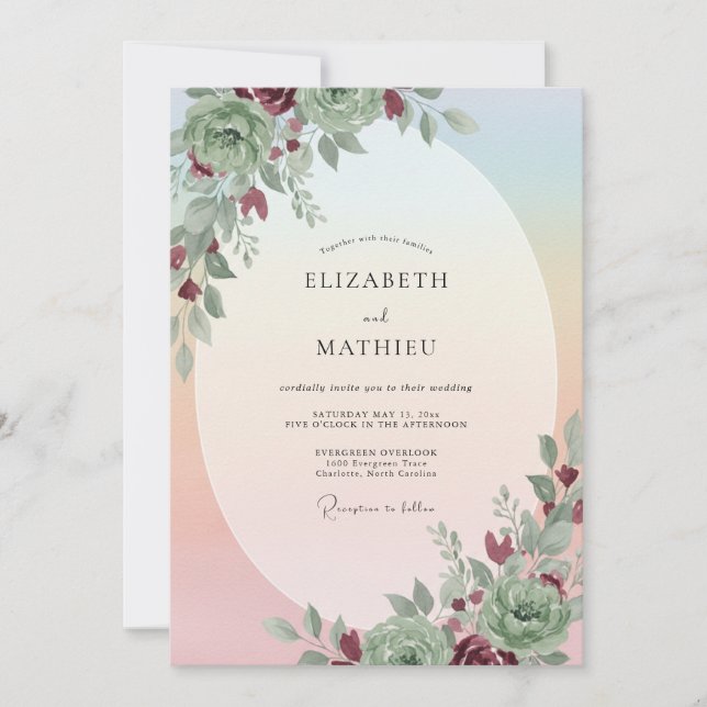 Convites Casamento de Primavera com Suculentas Verde Salvia (Frente)