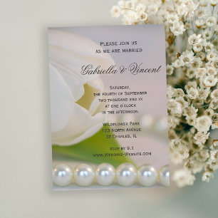 Convites Casamento de primavera com Tulipas Brancas e Pérol