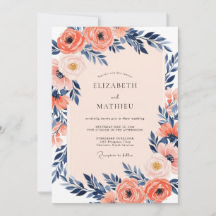 Convites Casamento de Primavera Coral Luminoso Índigo