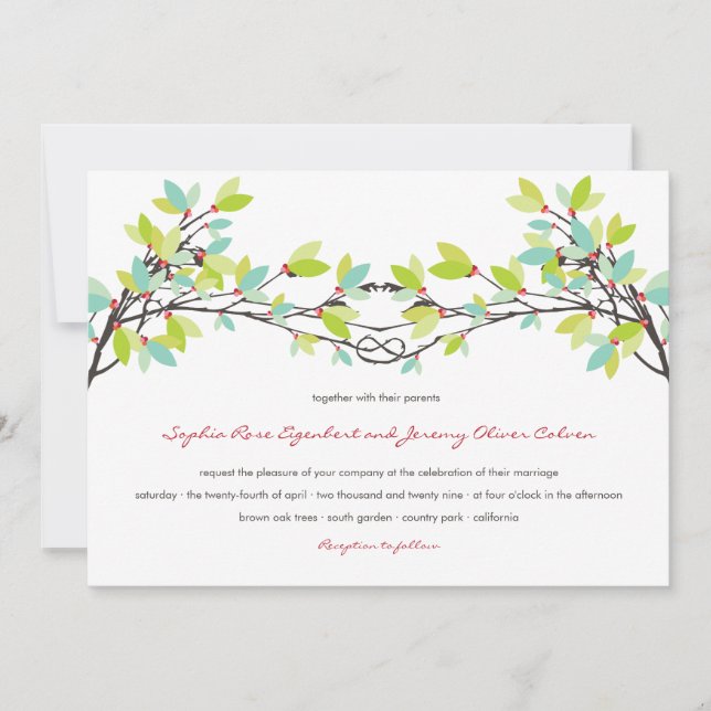 Convites Casamento de primavera de Árvores de Amor sem Teto (Frente)