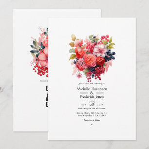 Convites Casamento de primavera de Coral e Berry Floral