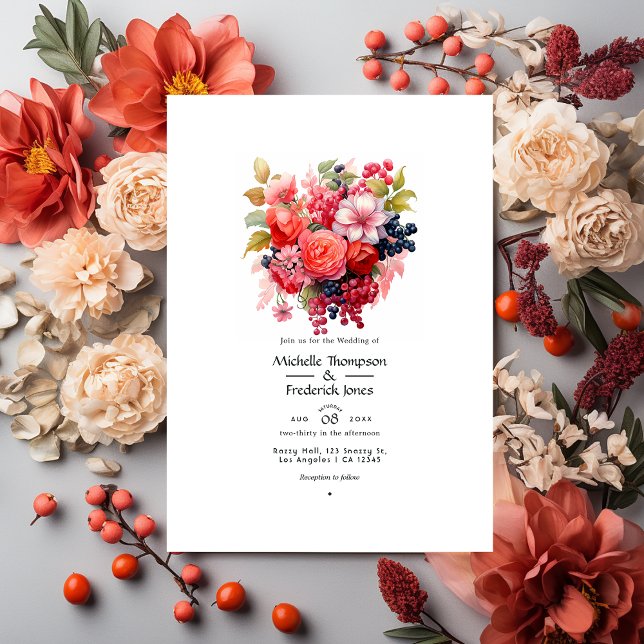 Convites Casamento de primavera de Coral e Berry Floral (Criador carregado)