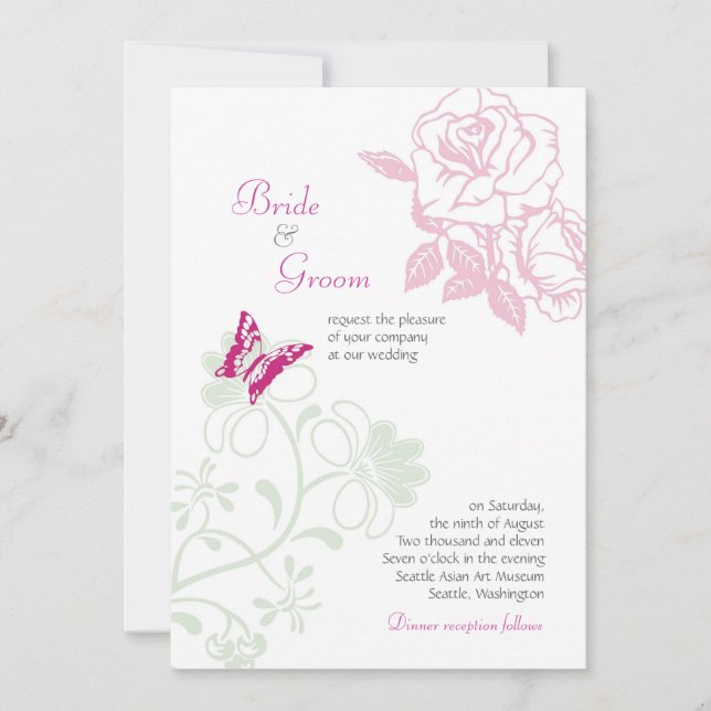 Convites Casamento de primavera de Rosas e borboletas ilust (Frente)