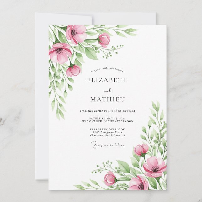 Convites Casamento de Primavera Delicado Rosa Salmão (Frente)