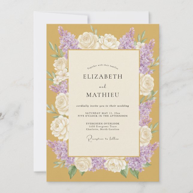 Convites Casamento de Primavera Dourado Esplêndido (Frente)