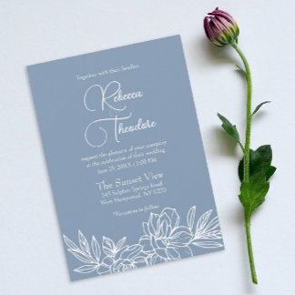 Convites Casamento de primavera Elegante Azul Moderno Dusty