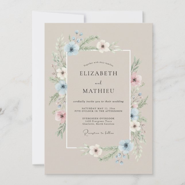 Convites Casamento de Primavera Elegante em Taupe (Frente)