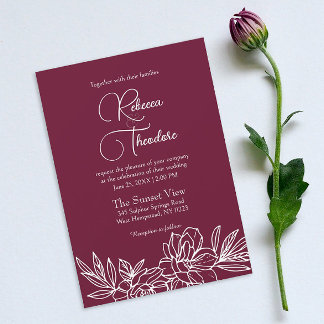Convites Casamento de primavera Elegante Moderno Burgundy