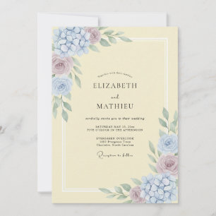 Convites Casamento de Primavera em Aquarela Amarela Pálida