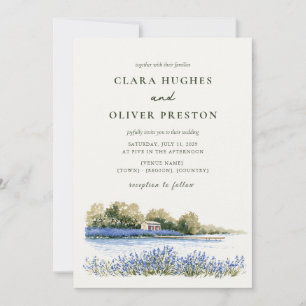 Convites Casamento de Primavera em Aquarela com Lago e Lava