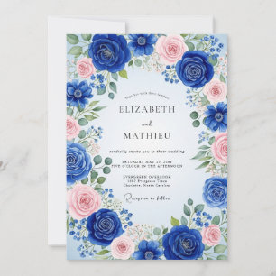 Convites Casamento de Primavera em Azul Cobalto Majestoso e