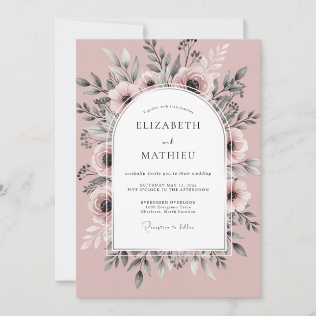 Convites Casamento de Primavera Enfeitiçante Rosa Empoeirad (Frente)