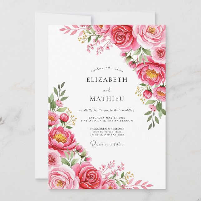 Convites Casamento de Primavera Exquisito em Fuchsia (Frente)