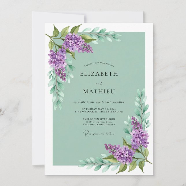 Convites Casamento de Primavera Exuberante Lilás Roxo (Frente)