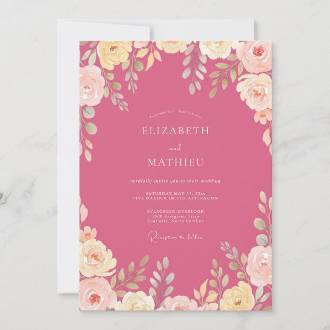 Convites Casamento de Primavera Exuberante Magenta (Frente)