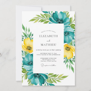 Convites Casamento de Primavera Floral Amarelo Turquesa