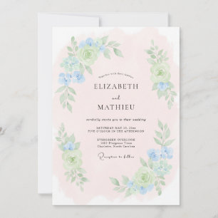 Convites Casamento de Primavera Floral Azul Pó